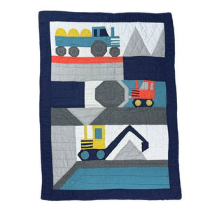 Pottery Barn Kids Jax Construction Toddler Quilt Excavator Tractor Truck Cotton